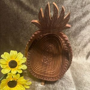 Vintage Collapisble Wood Pineapple Shaped Basket Trivet Centerpiece
